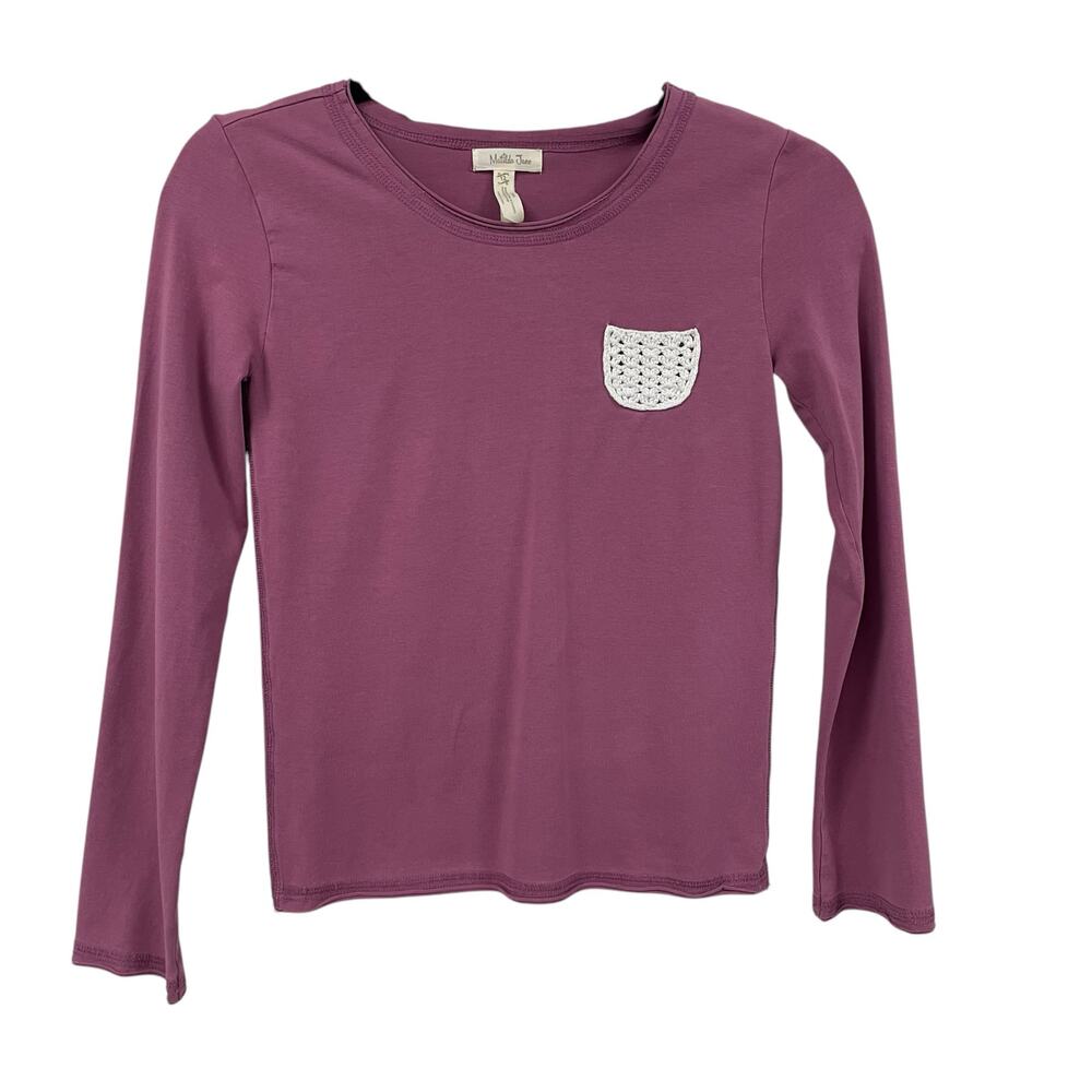 Matilda Jane Long Sleeve Crochet Pocket Front T Shirt Purple Girls 12